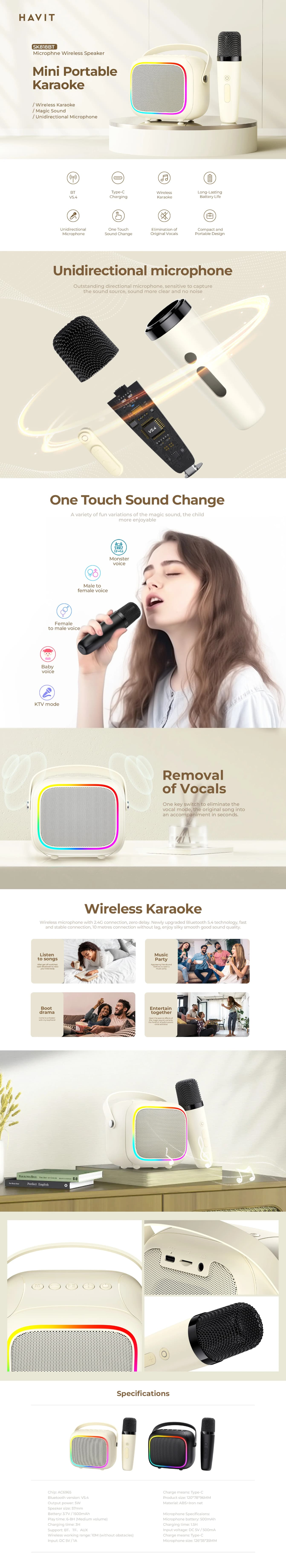 Havit SK818BT Mini Karaoke Wireless Speaker with Microphone 10