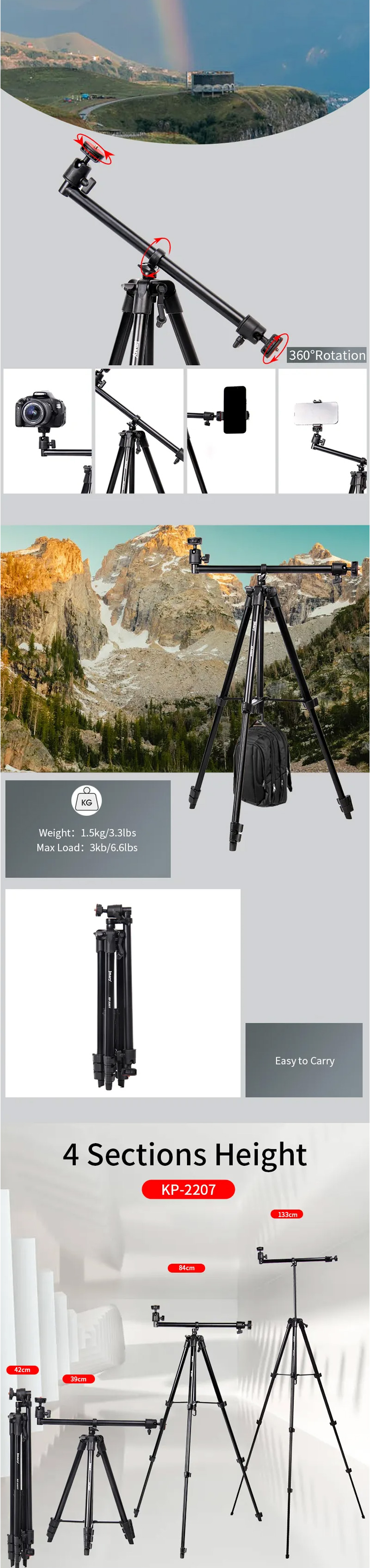 Jmary 2207 Professional Aluminium Alloy Tripod Stand 33