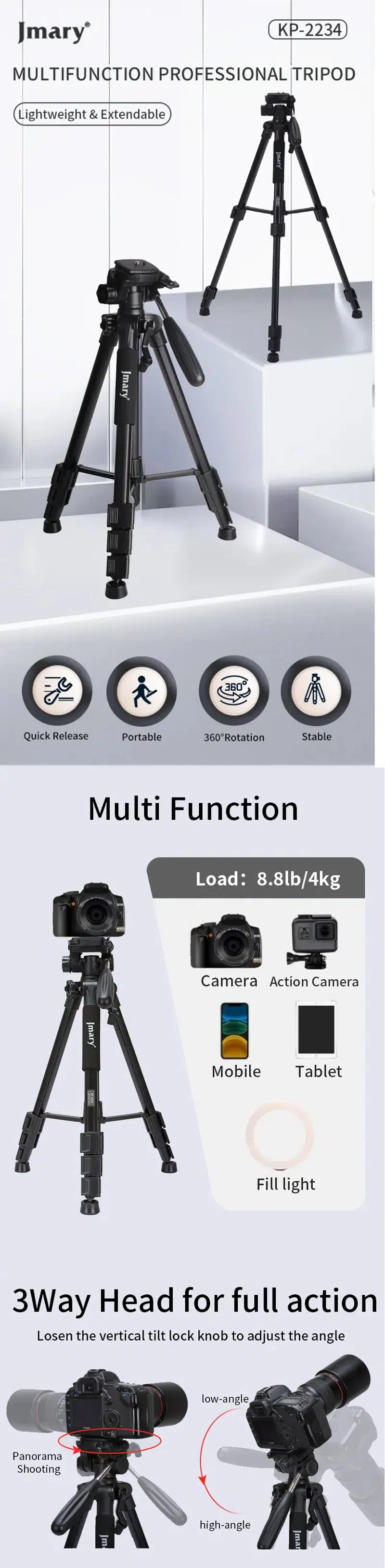 Jmary 2234 Professional Aluminium Alloy Tripod Stand