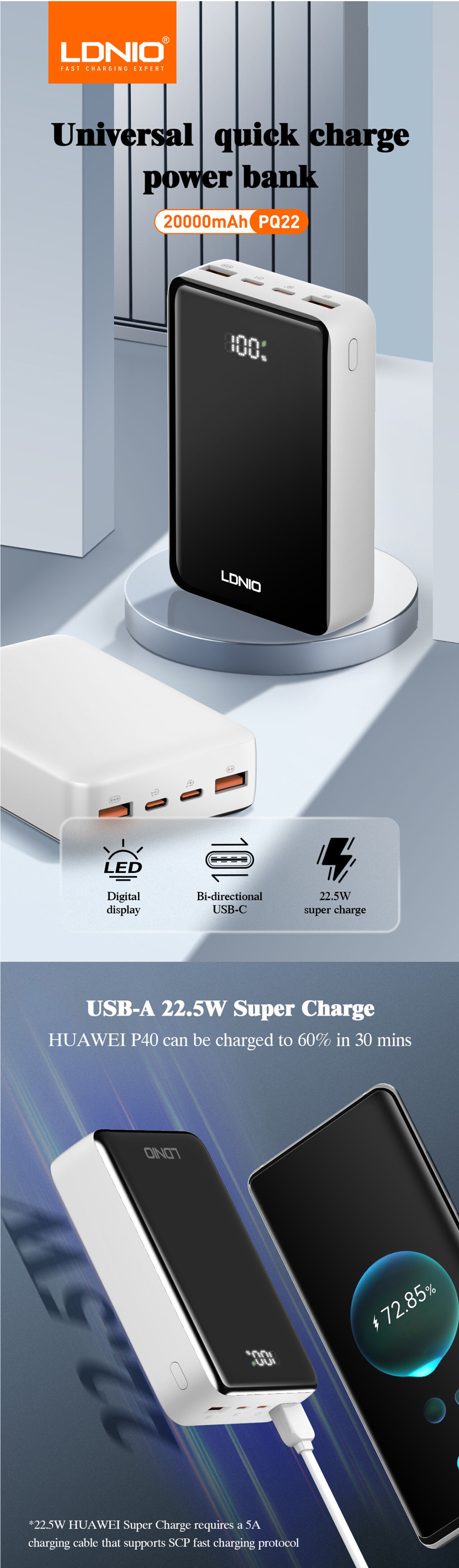 LDNIO PQ22 20000mah 22.5W Fast Charging Powerbank