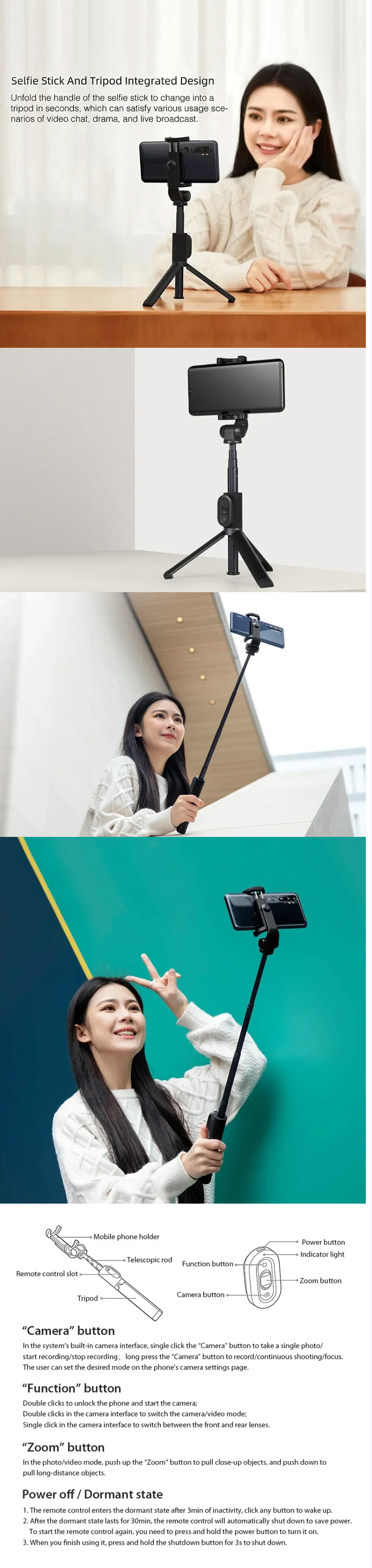 Xiaomi Mi Selfie Stick Telescopic Zoom Monopod with Detachable Bluetooth Controller