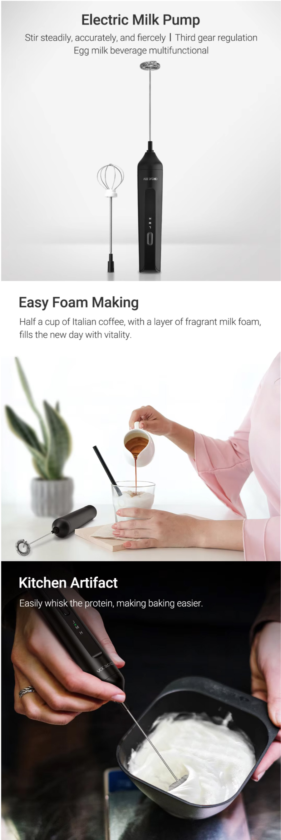 Circle Joy M3 Rechargeable Milk Frother & Egg Beater