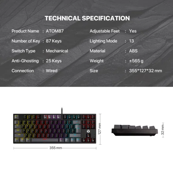 Fantech MK876V2 ATOM87 RGB Mechanical Gaming Keyboard SUMI EDITION - Image 8