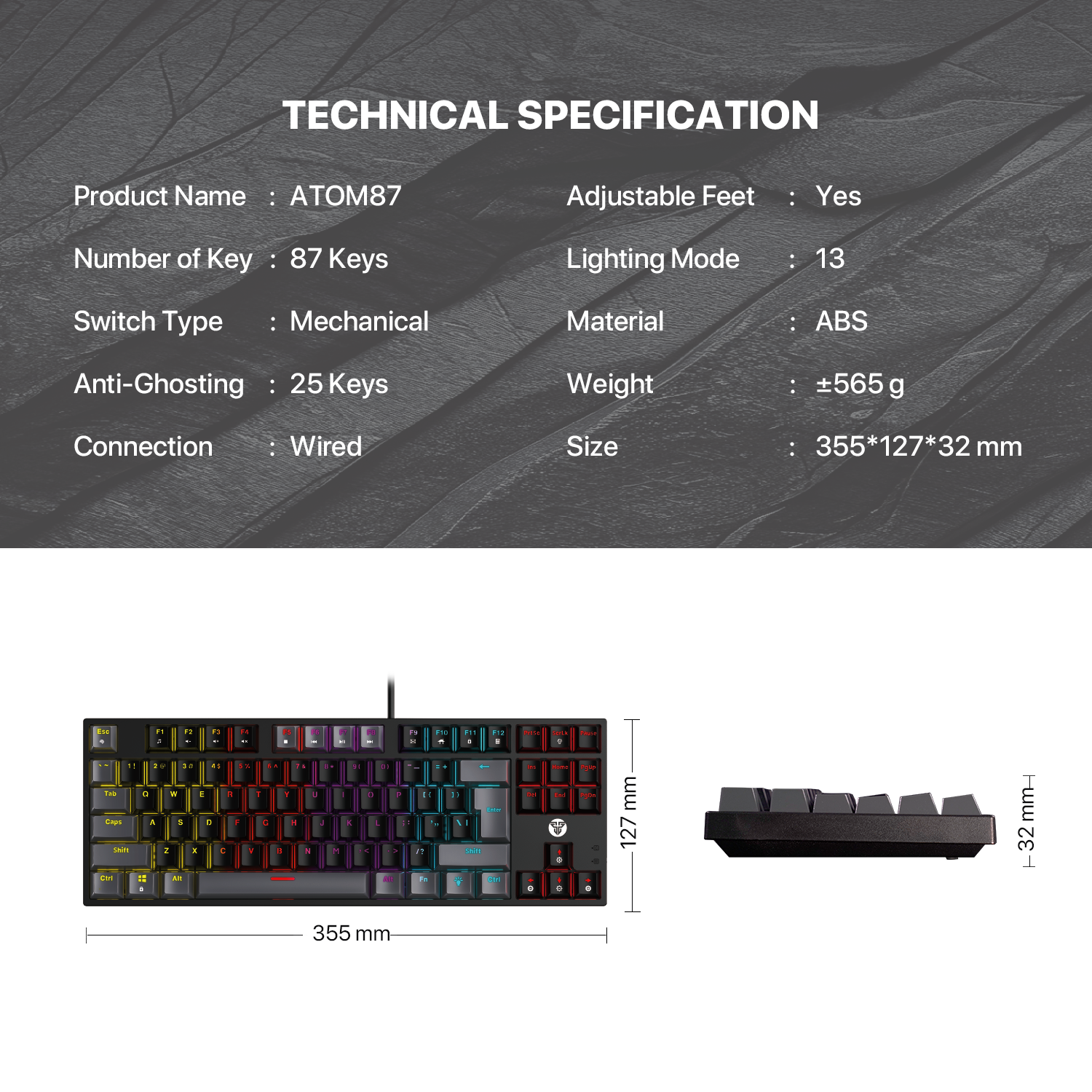 Fantech MK876V2 ATOM87 RGB Mechanical Gaming Keyboard SUMI EDITION 9