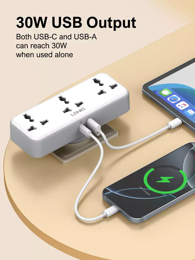 LDNIO SC3317 3 AC Outlets Portable Extension Power Socket