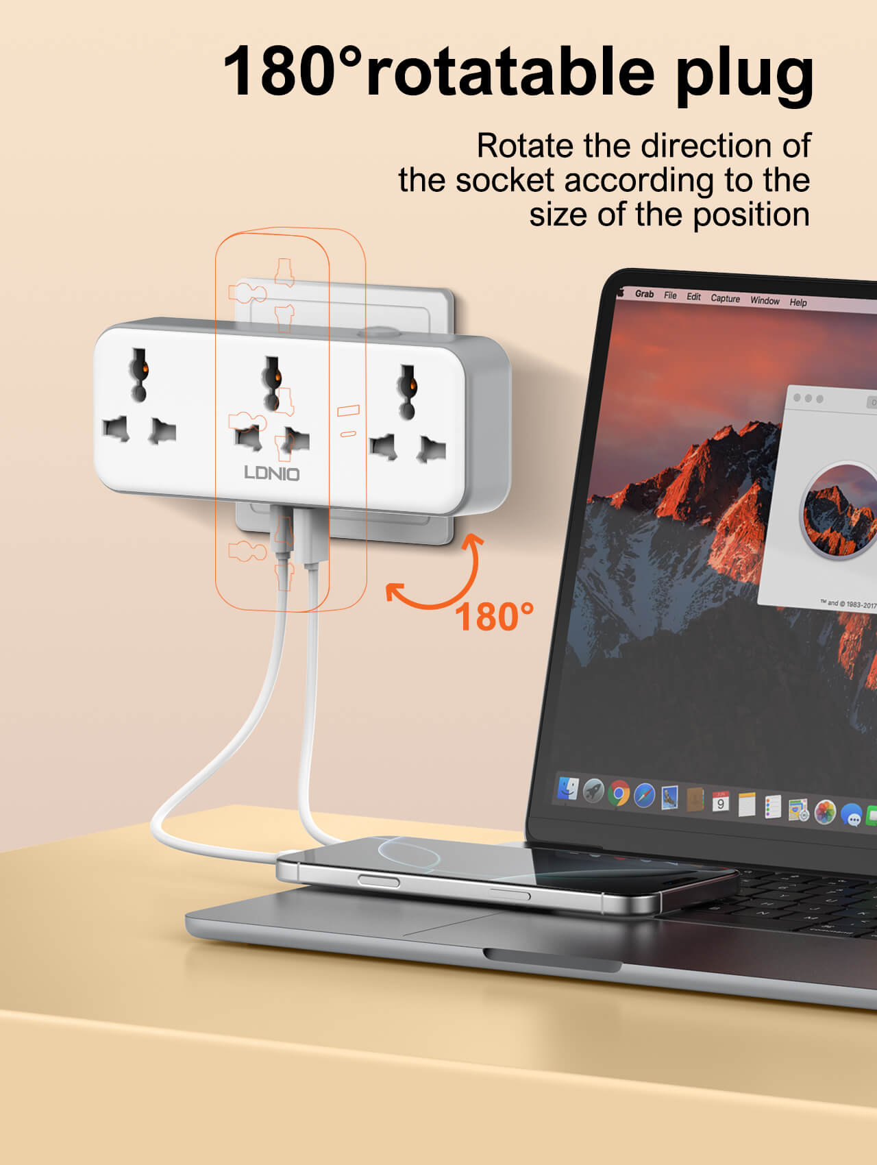 LDNIO SC3317 3 AC Outlets Portable Extension Power Socket 7