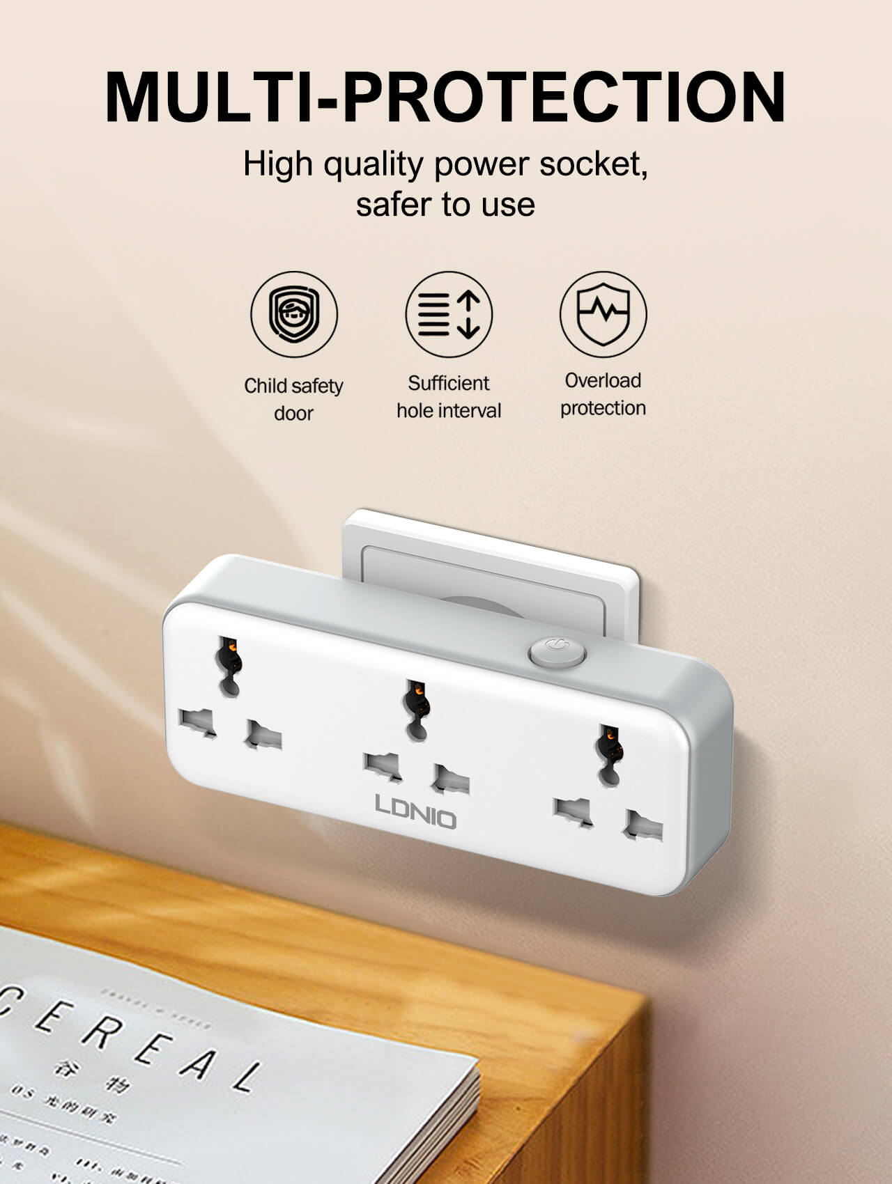 LDNIO SC3317 3 AC Outlets Portable Extension Power Socket 8