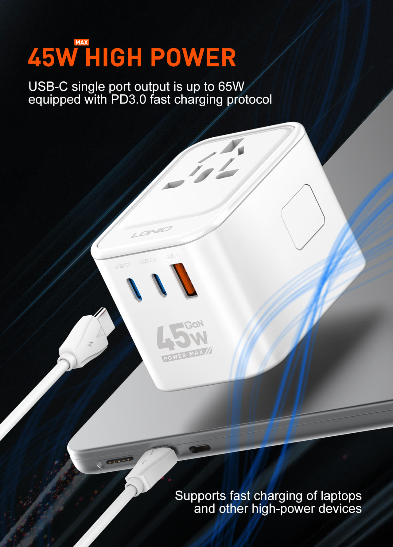 LDNIO Z8 45W 3 USB Ports GaN Travel Adapter 8