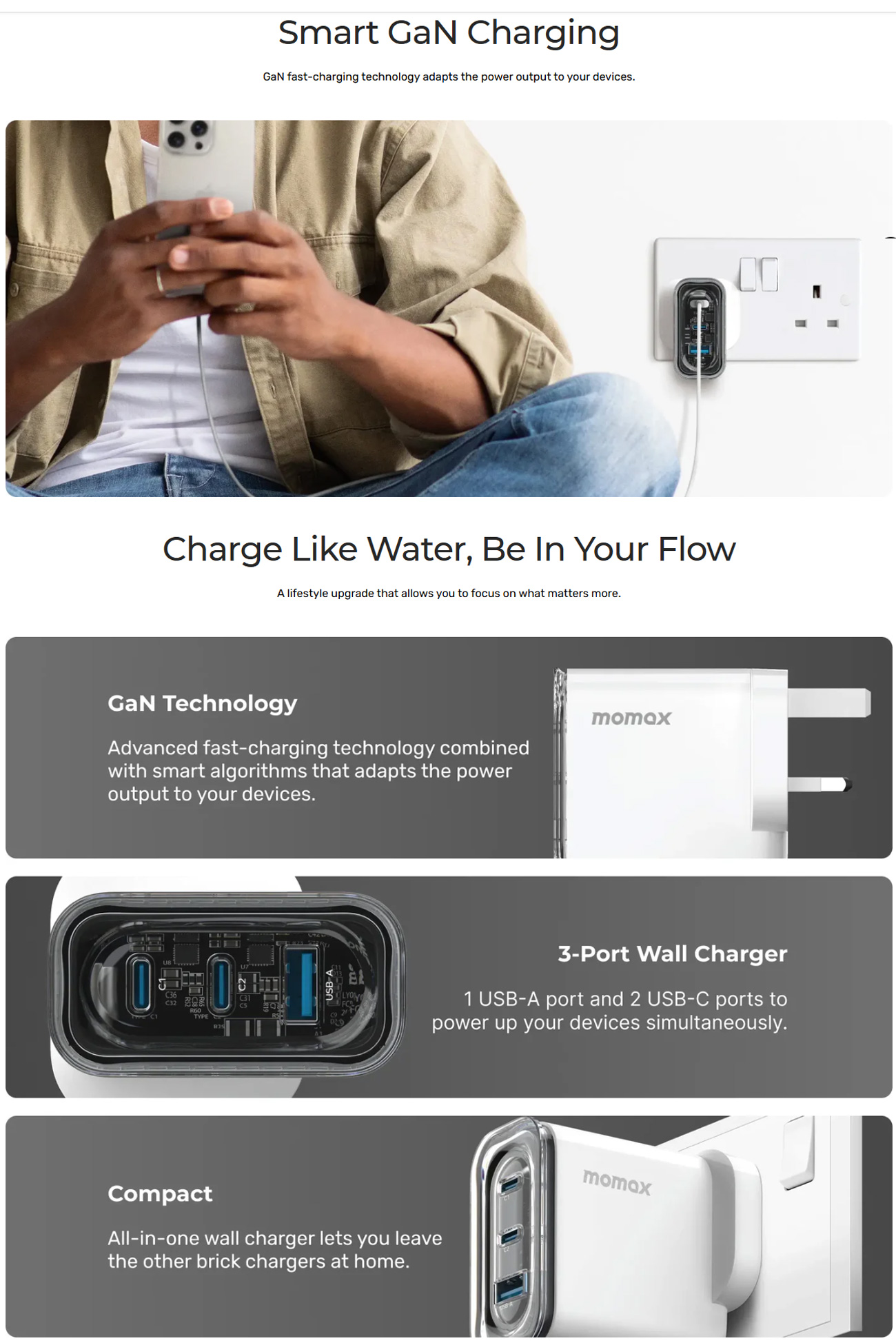 MOMAX 1-Charge Flow+ 80W 3-Port GaN Charger UM52