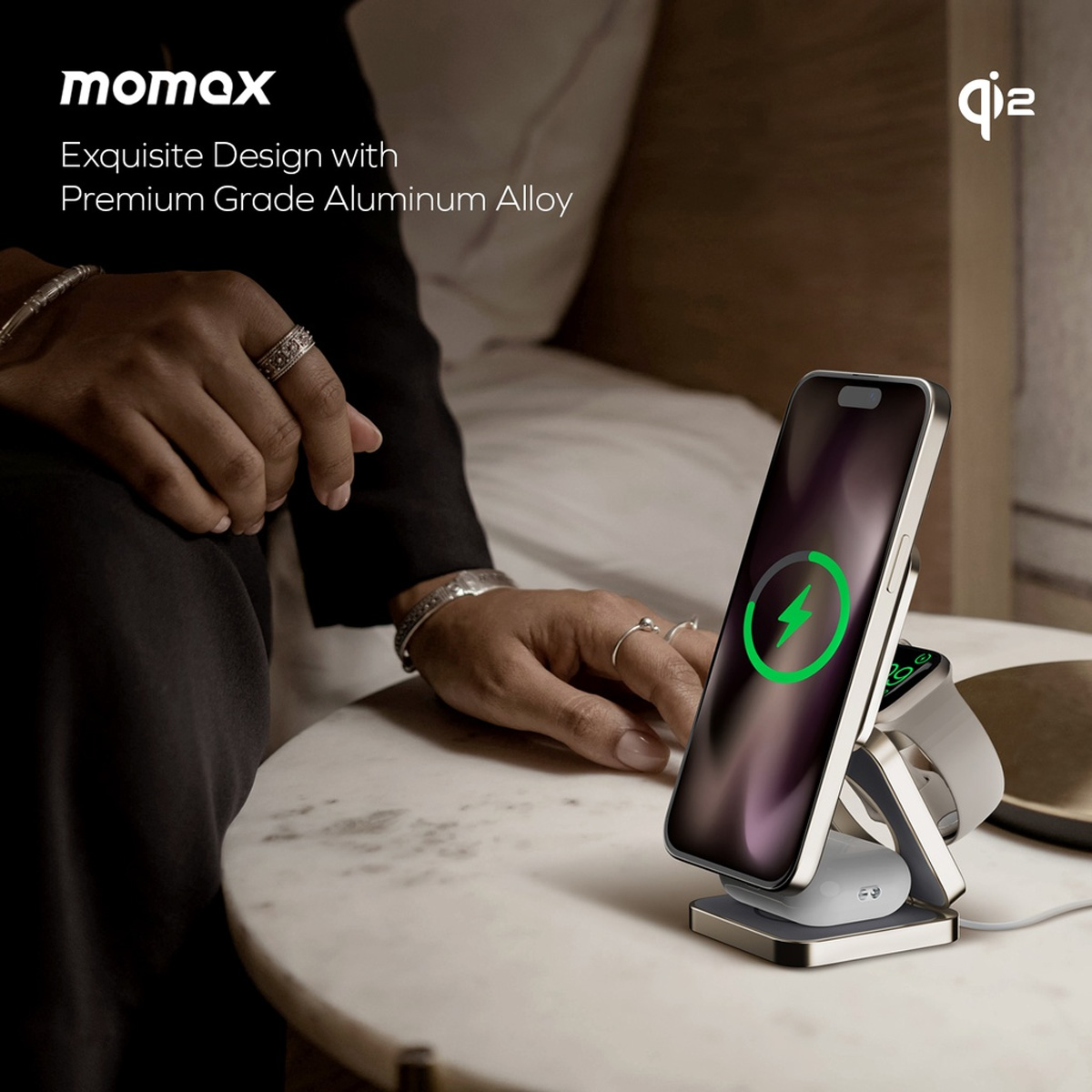 MOMAX Q2.Mag Go Qi2 3-in-1 Magnetic Wireless Charging Stand - UD31L