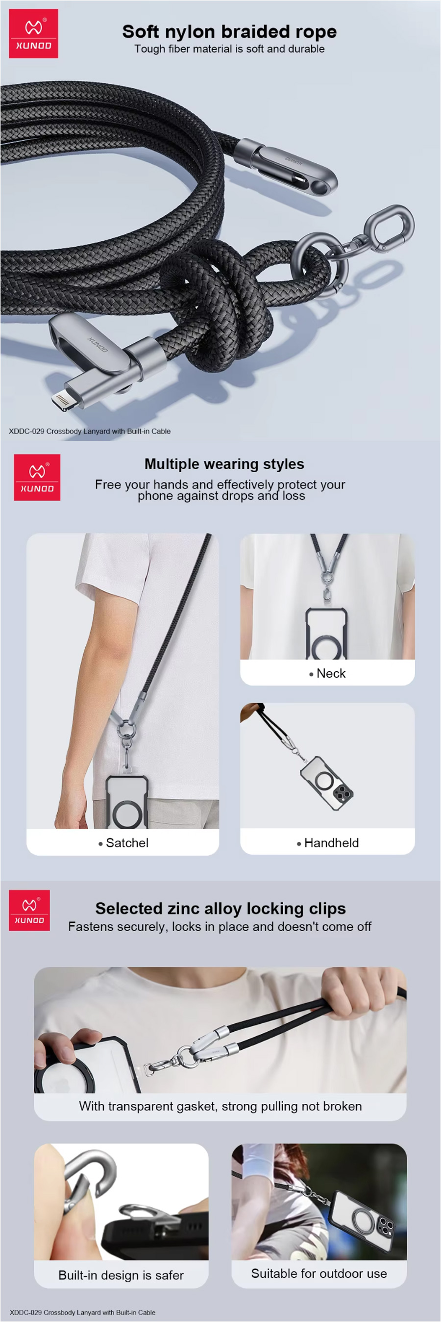 XUNDD Fashion Design Lanyard With Built-in 240W Type C to C Data Cable