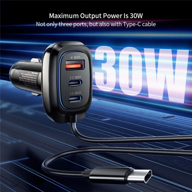 XUNDD XDCH 080 30W 3 Port Car Charger Adapter 3 4