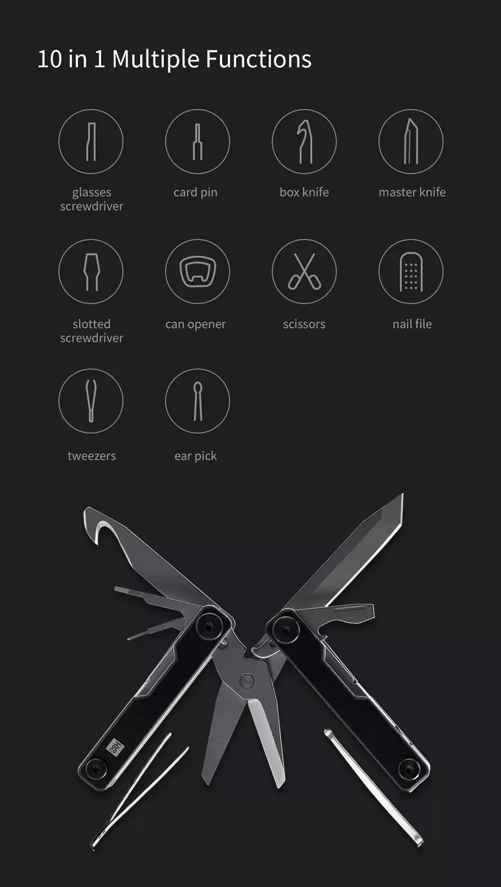 Xiaomi HUOHOU 10 in 1 Folding Multi-function Knife Blade Screwdriver Tools