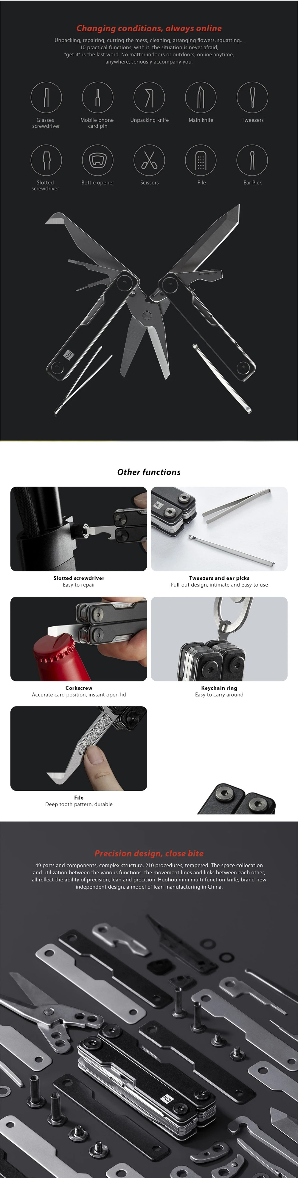 Xiaomi HUOHOU 10 in 1 Folding Multi-function Knife Blade Screwdriver Tools