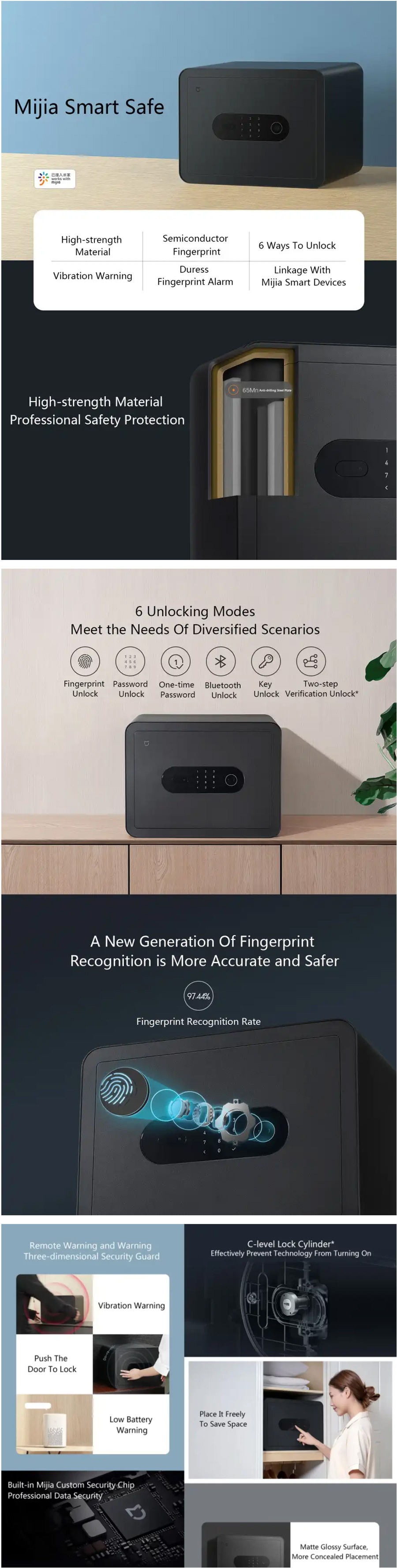 Xiaomi Mijia Smart Safe Deposit Box Bluetooth Fingerprint Password Unlocking