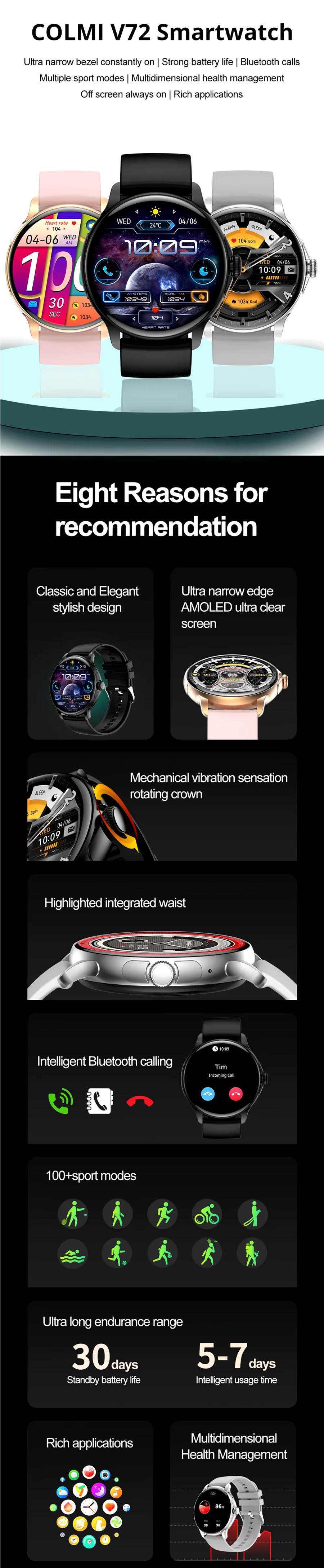 COLMI V72 AMOLED Bluetooth Calling Smart Watch