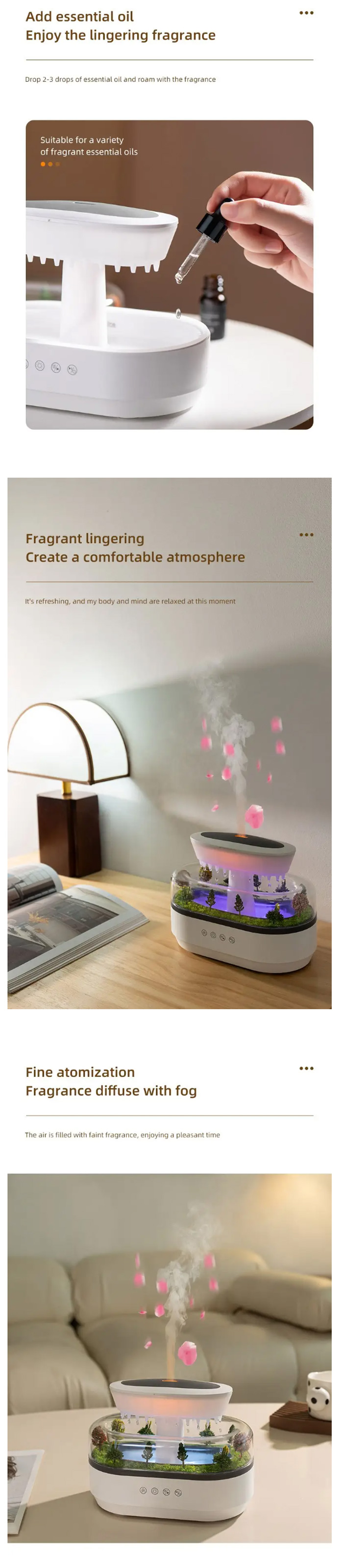 Mushroom Water Drop Sound Humidifier with Night Light Aromatherapy Essential Oil Diffuser