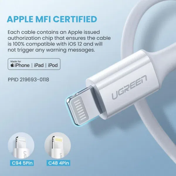 UGREEN 60751 MFI USB-C to Lightning Charging Cable - Image 2