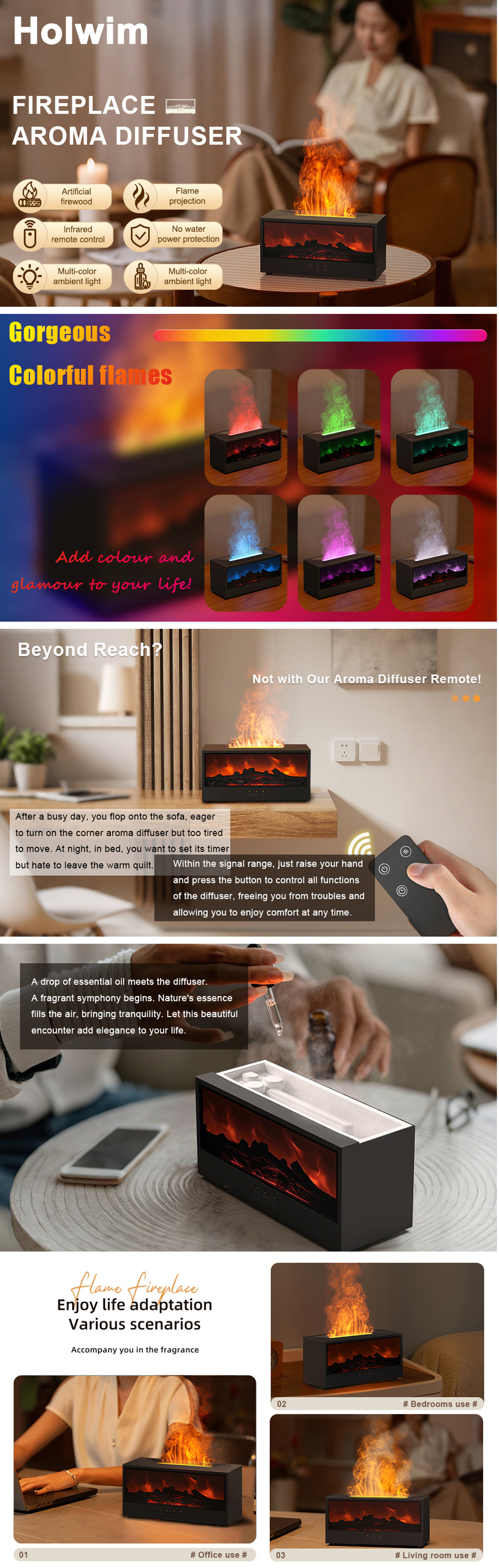 Fireplace Humidifier Simulation Flame Aromatherapy Diffuser DQ-717