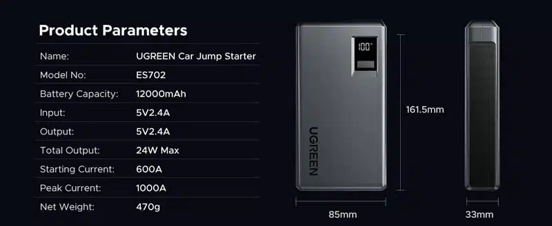 UGREEN ES702 12000mAh 600A Car Jump Starter