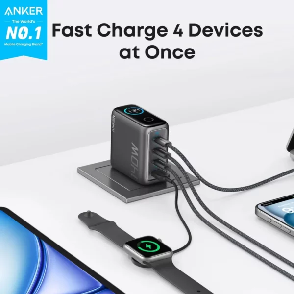 Anker Laptop Charger 140W 4-Port PD 3.1 Touch Control with USB-C Cable