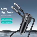 USAMS CC287 YT Series 66W Dual-Port USB & Type-C Car Fast Charger with 2-in-1 Cable