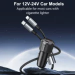 USAMS CC287 YT Series 66W Dual-Port USB & Type-C Car Fast Charger with 2-in-1 Cable