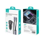 USAMS CC287 YT Series 66W Dual-Port USB & Type-C Car Fast Charger with 2-in-1 Cable