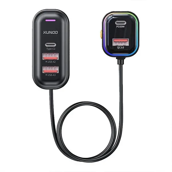 XUNDD XDCH-107 30W PD Fast Car Charger with Rear Seat Charging Ports