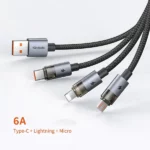 Mcdodo CA-715 3 in 1 6A Transparent Fast Charging Cable with Charging Light