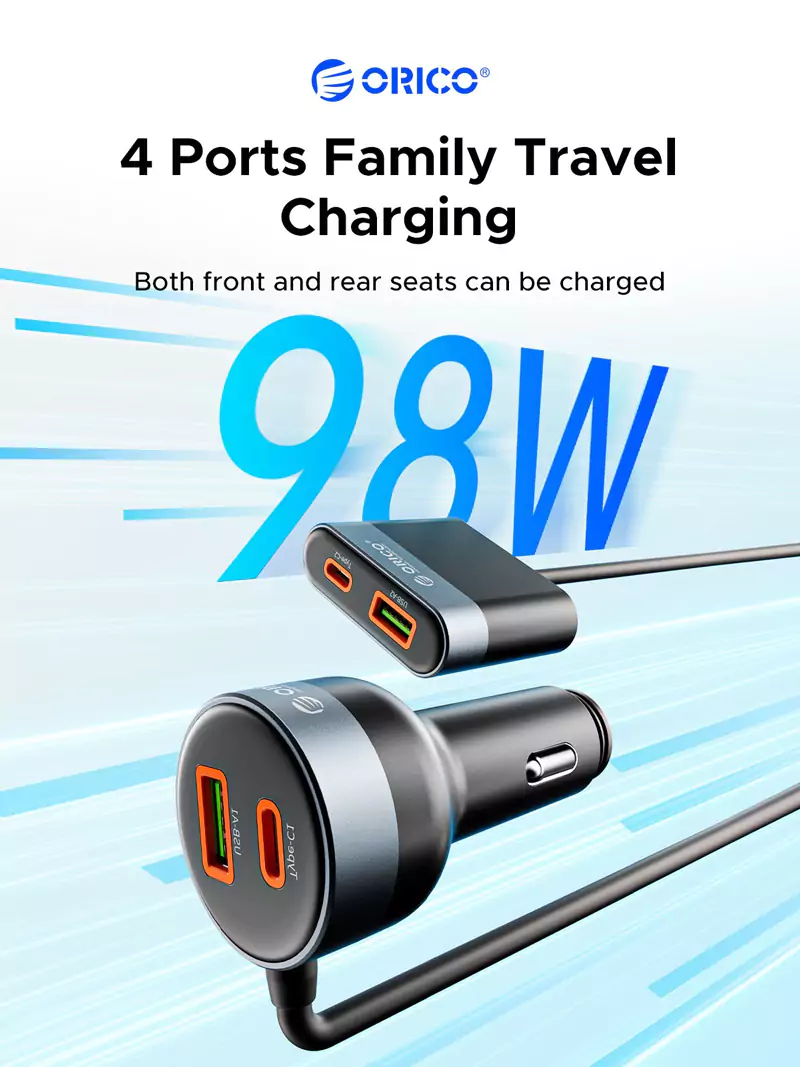 ORICO CC-98AC 98W 4-Port Car Back Seat Charger