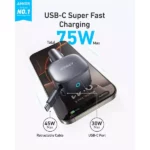 Anker Nano 75W USB-C Car Charger with Built-in Retractable USB-C Cable
