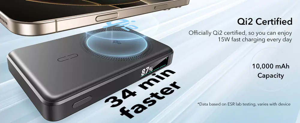ESR Qi2 MagSlim Kickstand Power Bank (10K)