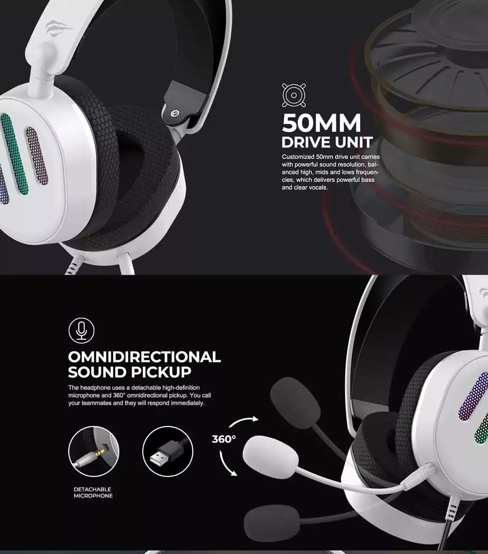 HAVIT H2038U GAMENOTE USB 7.1 Gaming Headphones with RGB Light – 50MM Driver, Virtual Surround Sound