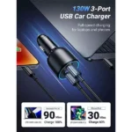 UGREEN 130W 3-Port PD100W Car Charger