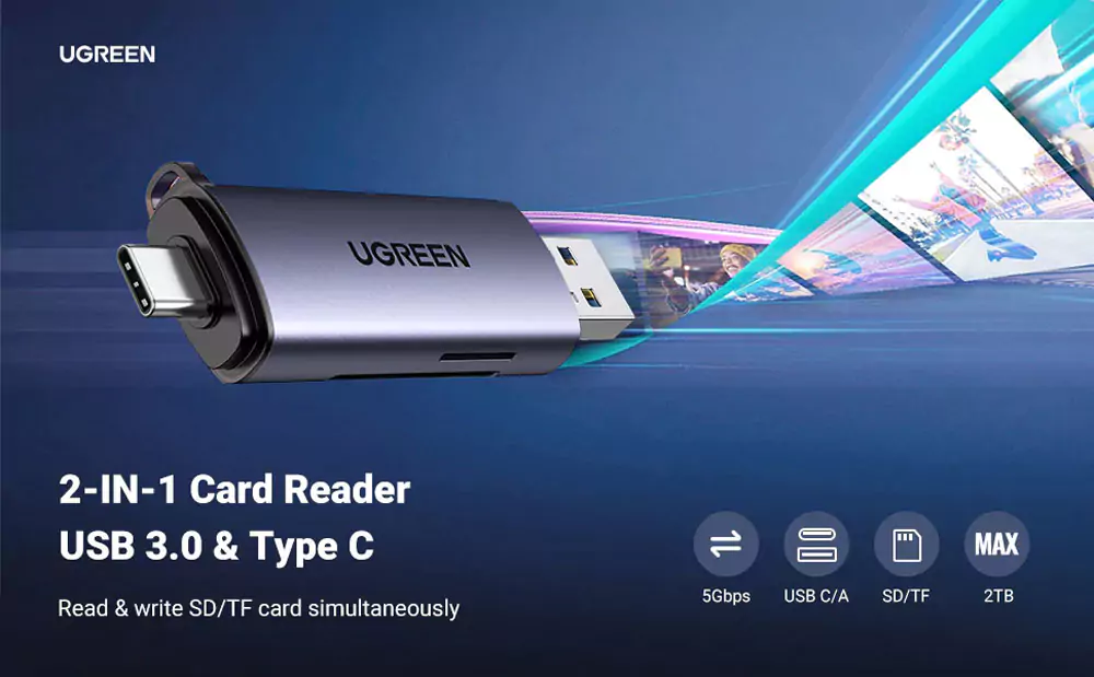 UGREEN CM185 2-in-1 USB C OTG Card Reader (50706)