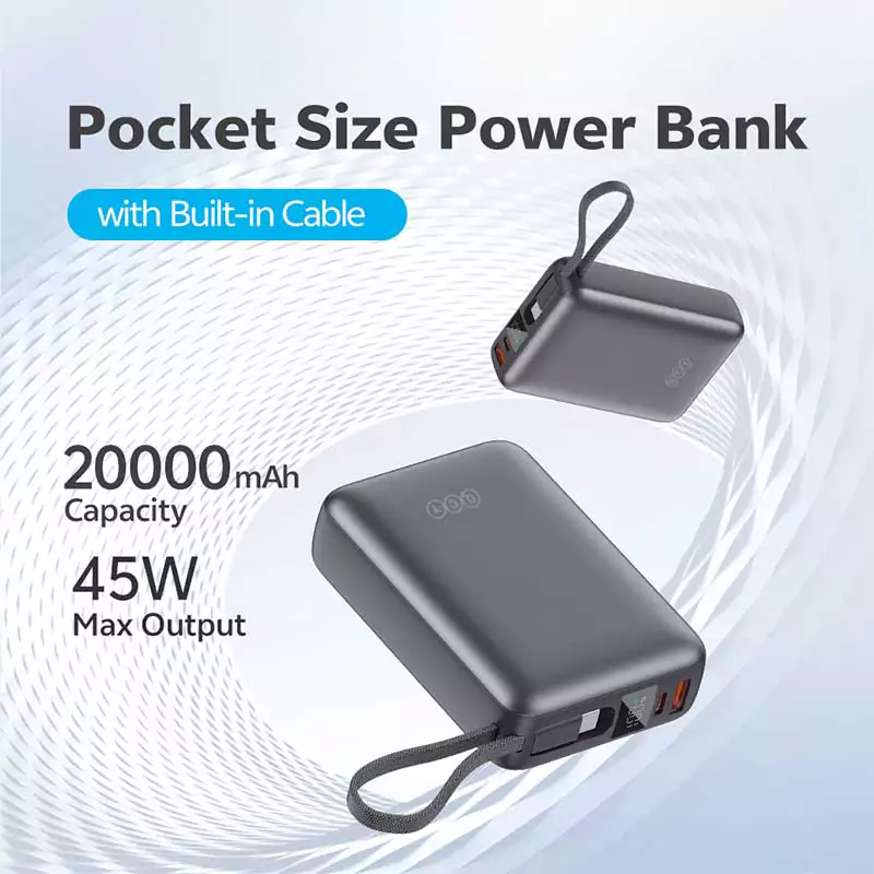 QCY PB20C 20000mAh 45W PD+QC3.0 with Display and Built-in USB-C Cable