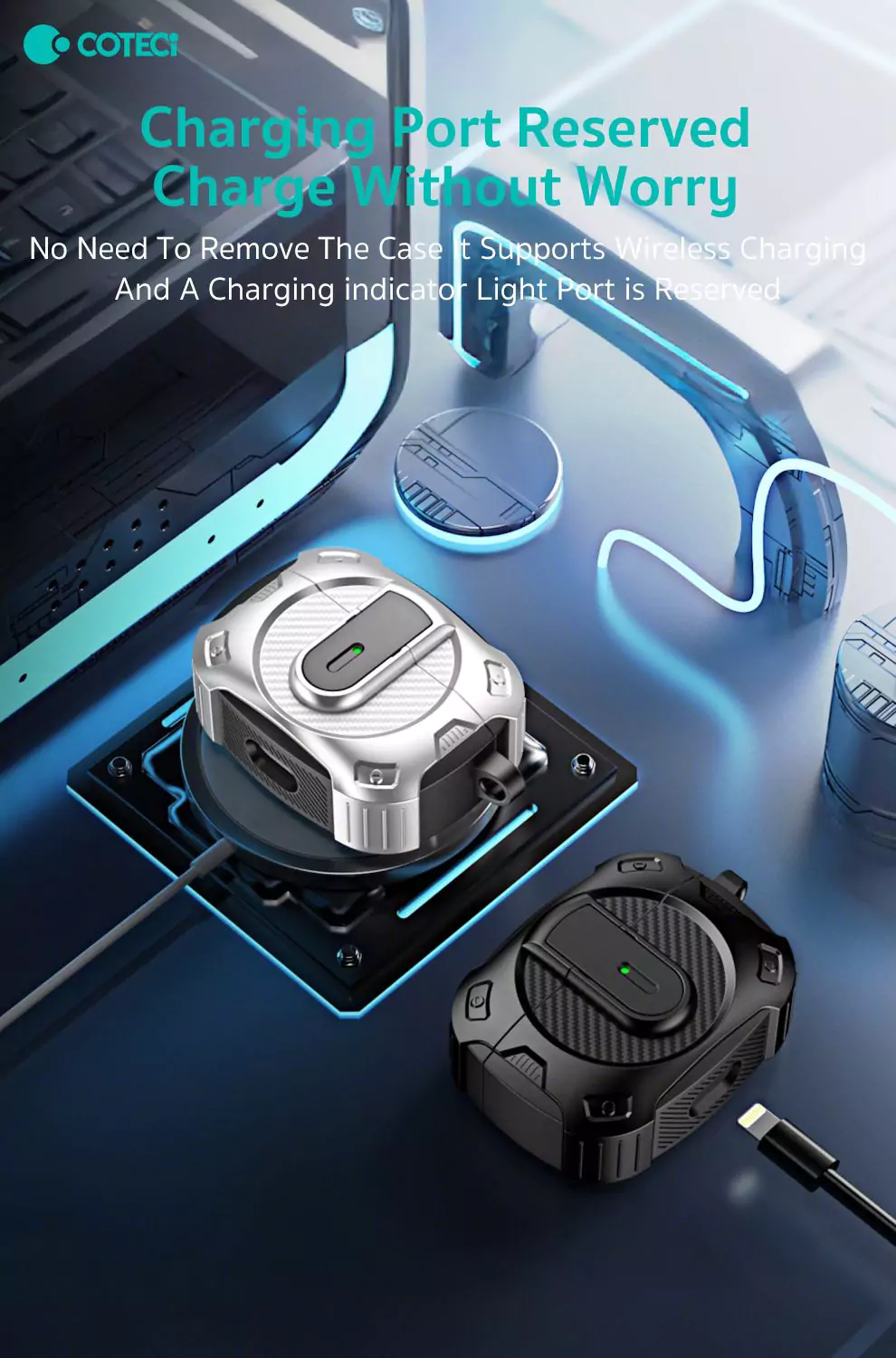 Coteci Airpods 4 Battle Armor Carbon Fiber Print Case