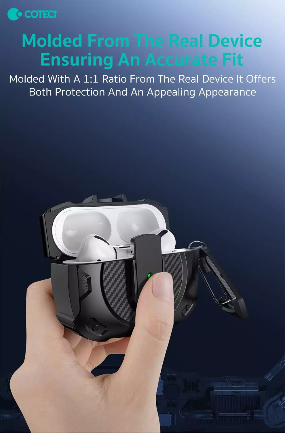 Coteci Airpods 4 Battle Armor Carbon Fiber Print Case