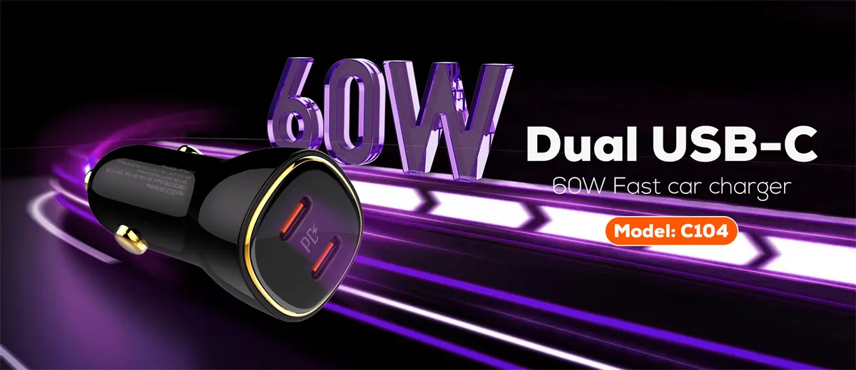 LDNIO C104 60W Dual PD Super Fast Car Charger