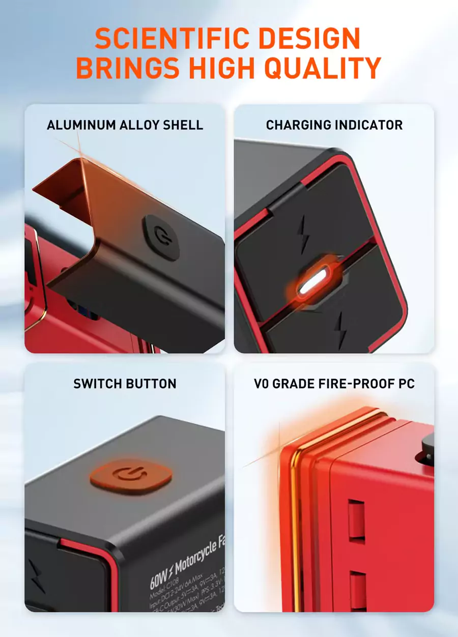 LDNIO C108 60W Fast Charging Motorcycle Charger