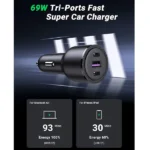 UGREEN 20467 69W PD+QC 3.0 Three Ports Fast Car Charger - Image 3
