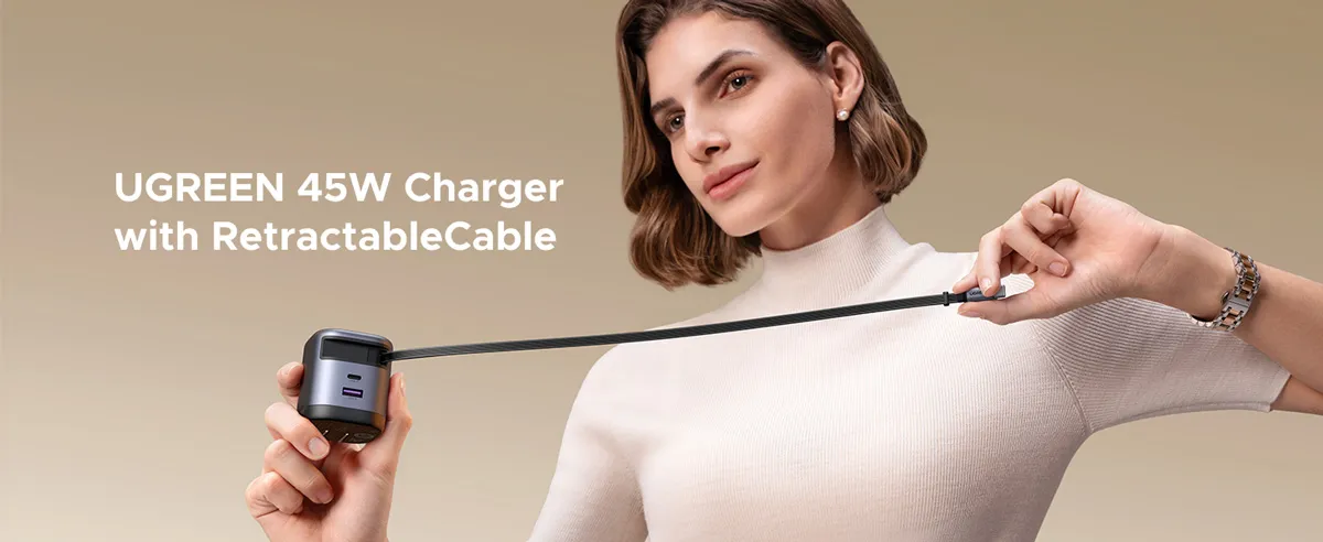 UGREEN 45W GaN Charger with Retractable USB C Cable