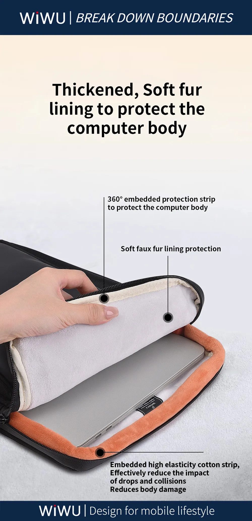 WiWU Cozy Classic Waterproof Polyester Laptop Sleeve - 14inch