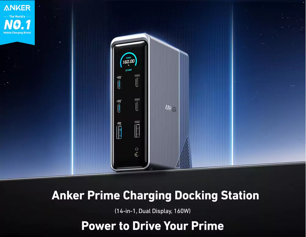 Anker Prime 160W 14-in-1 Smart Display Charging Docking Station